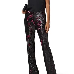 Badgley Mischka Black and Pink Sequin Flare Pants